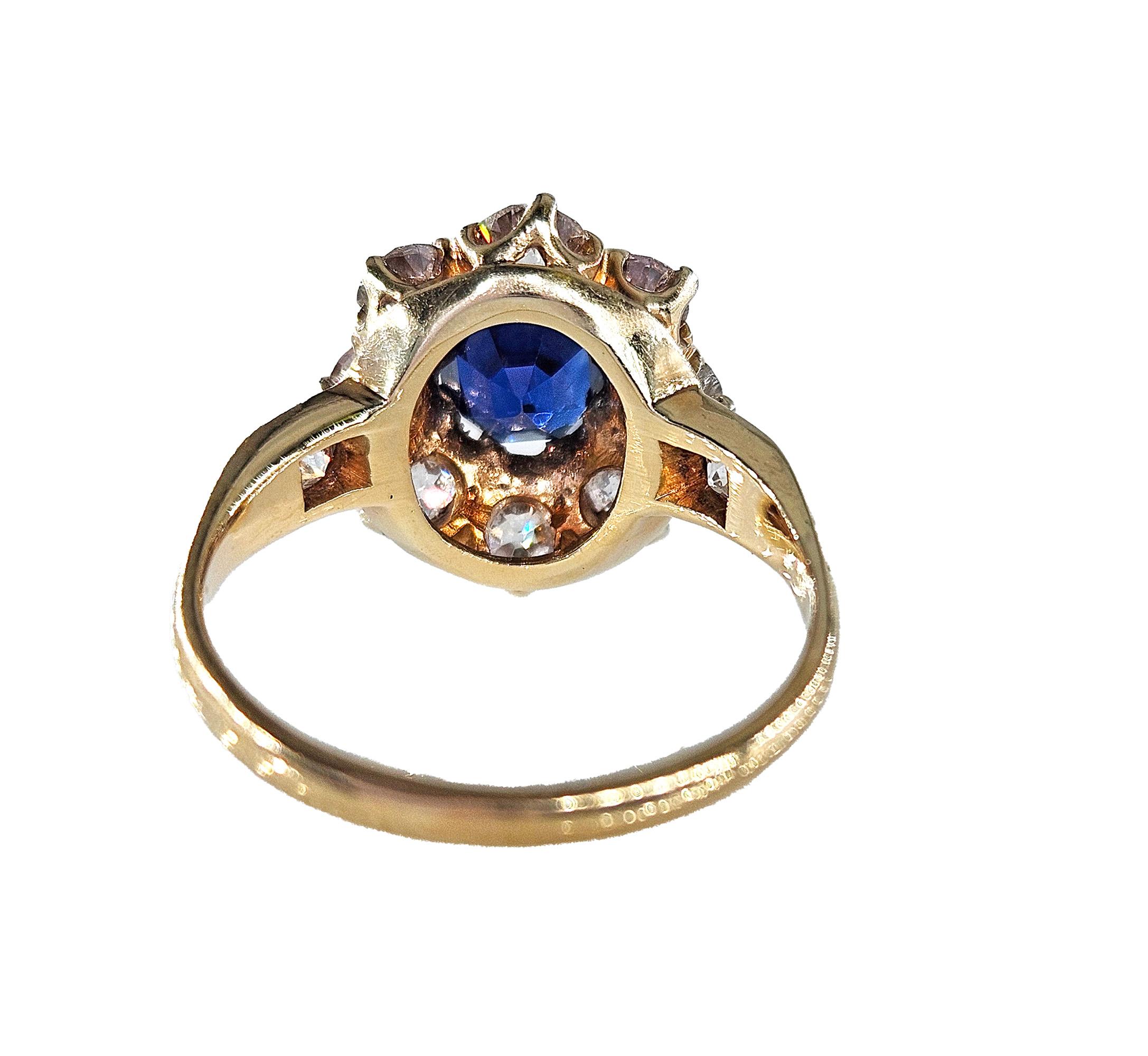 Royal Blue Victorian GIA 2.29ctw Sapphire Diamond Antique Cluster 14K Gold Ring 2