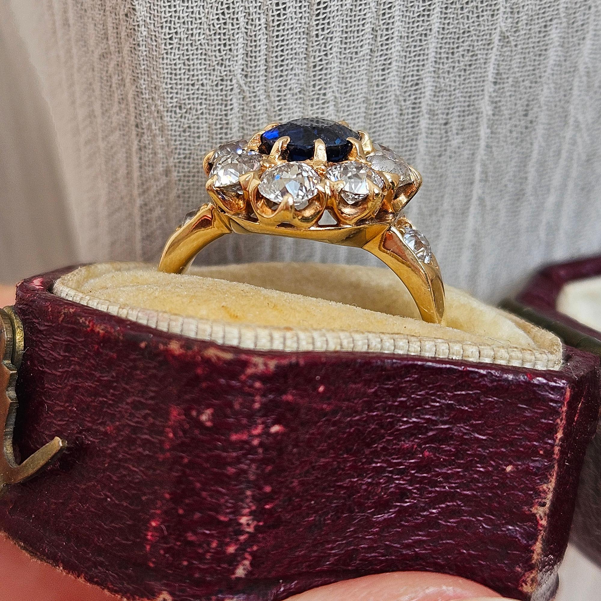 Royal Blue Victorian GIA 2.29ctw Sapphire Diamond Antique Cluster 14K Gold Ring 4