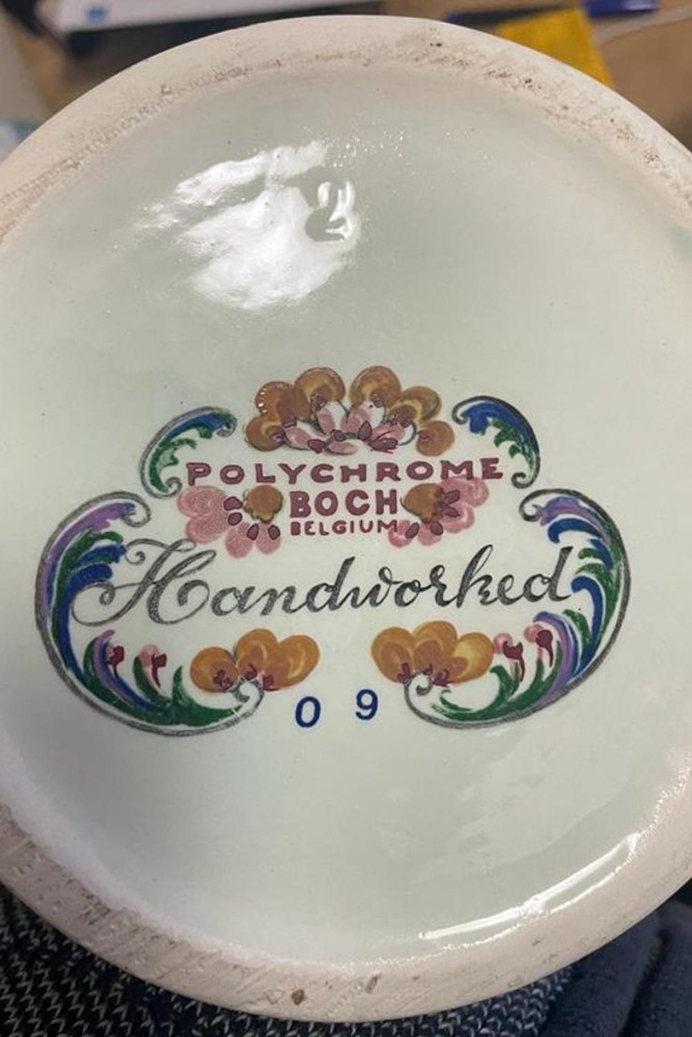 Lámparas de mesa Royal Boch Delft policromadas (c 1968-1975) Pantallas de terciopelo lavanda Glaseado en venta