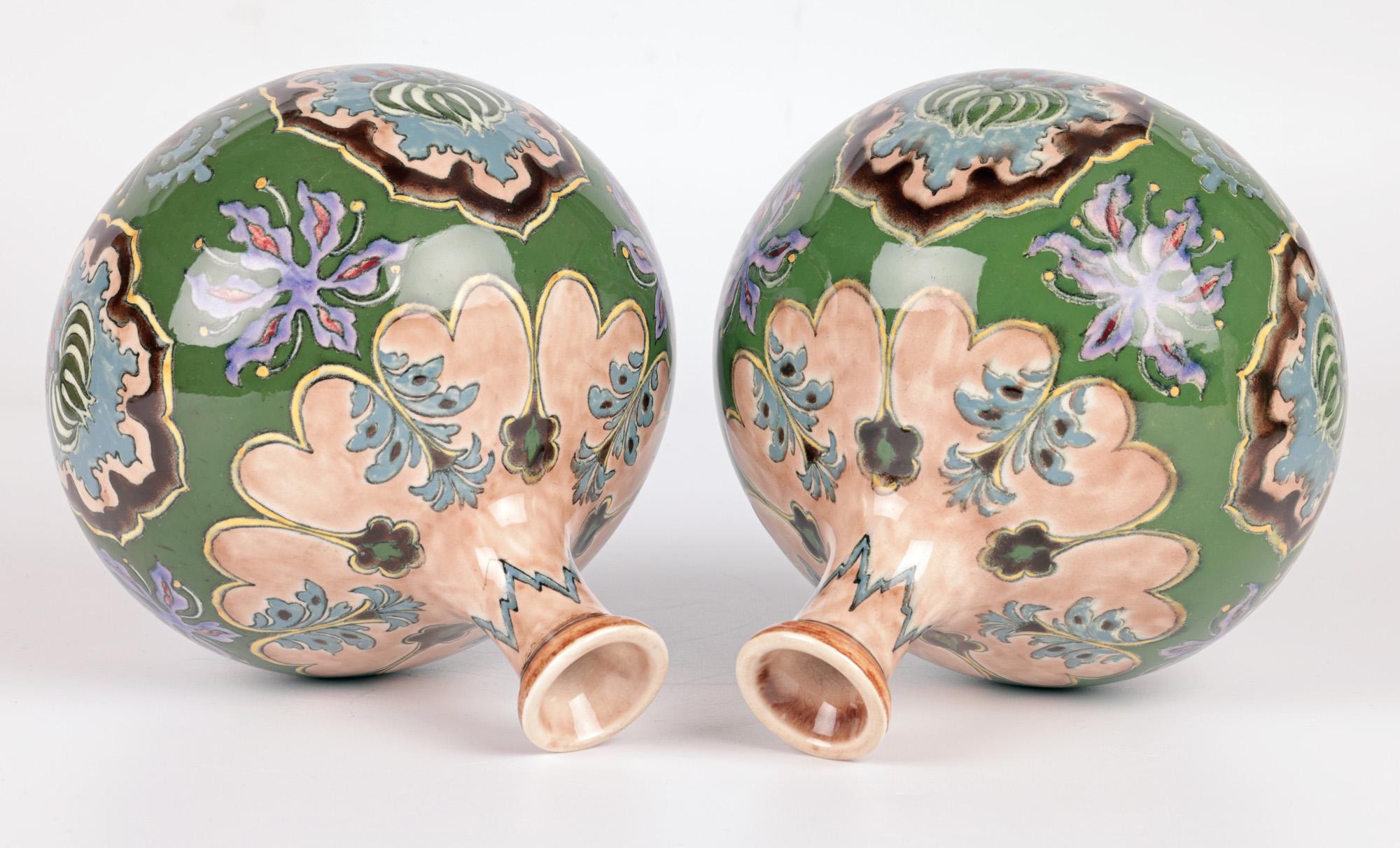 Early 20th Century Royal Bonn Art Nouveau Pair Hand Painted Floral Pottery Vases  For Sale