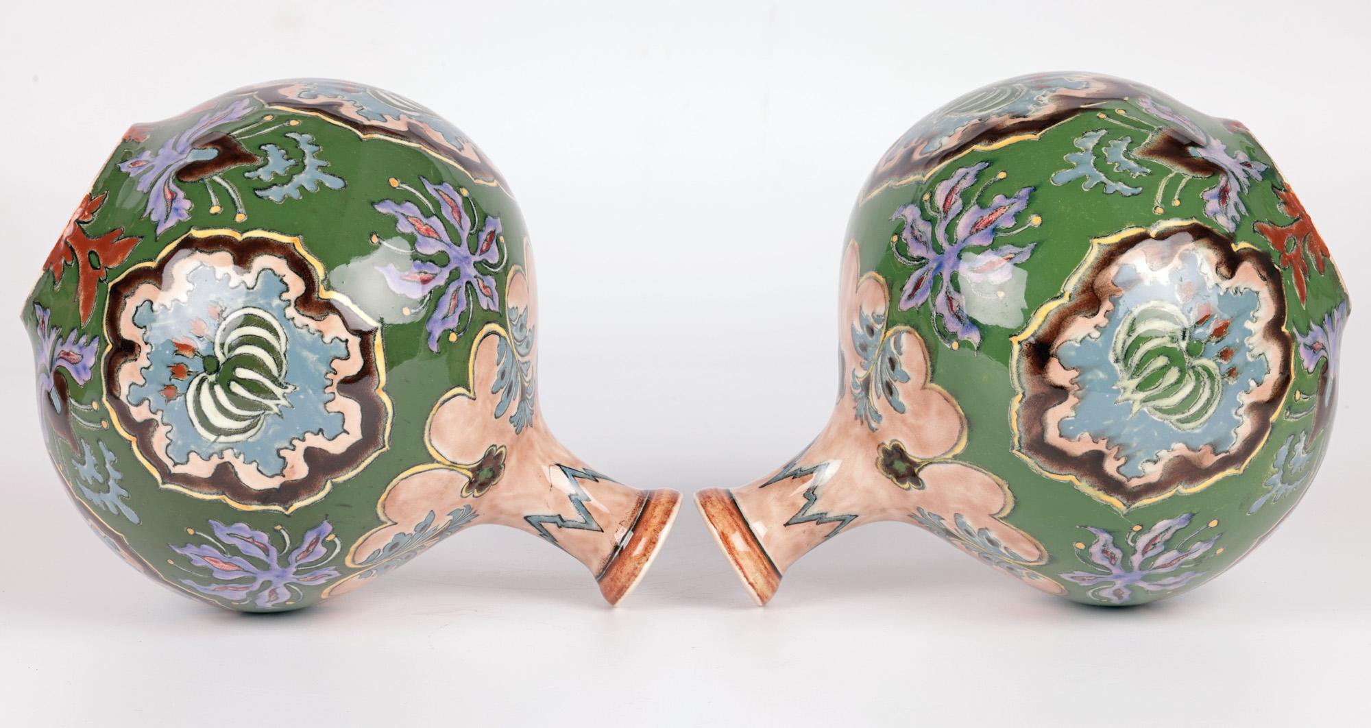 Royal Bonn Art Nouveau Pair Hand Painted Floral Pottery Vases  For Sale 3