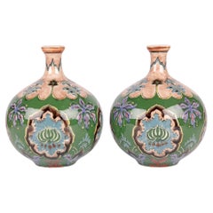 Royal Bonn Art Nouveau Pair Hand Painted Floral Pottery Vases 