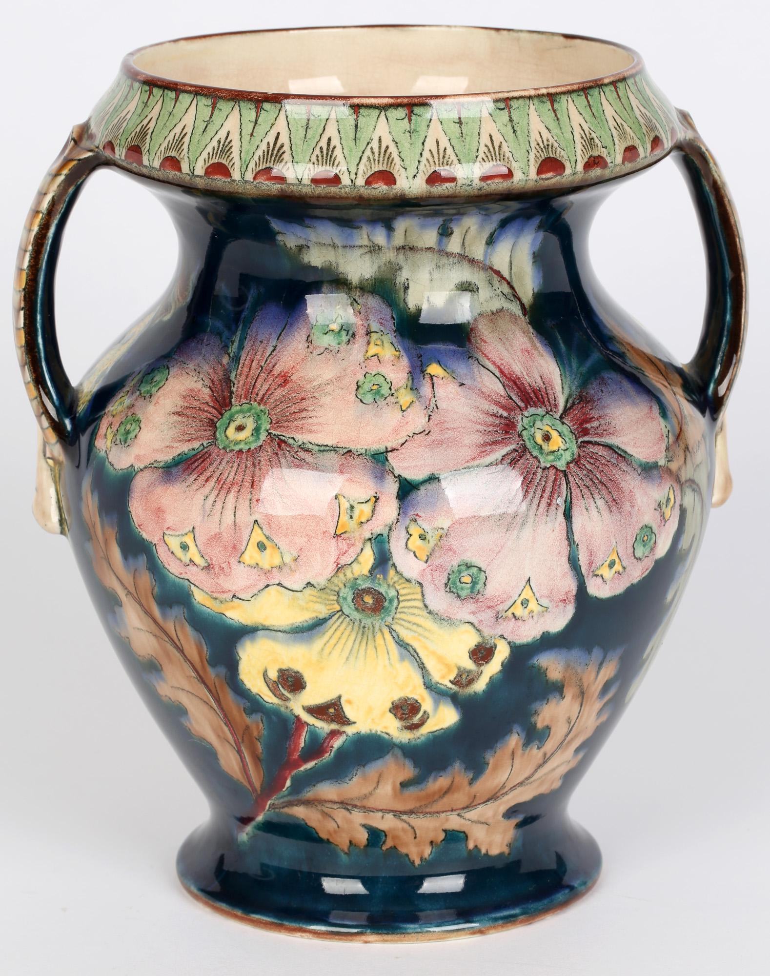 Royal Bonn Art Nouveau Twin Handled Hand Painted Floral Pottery Vase 6