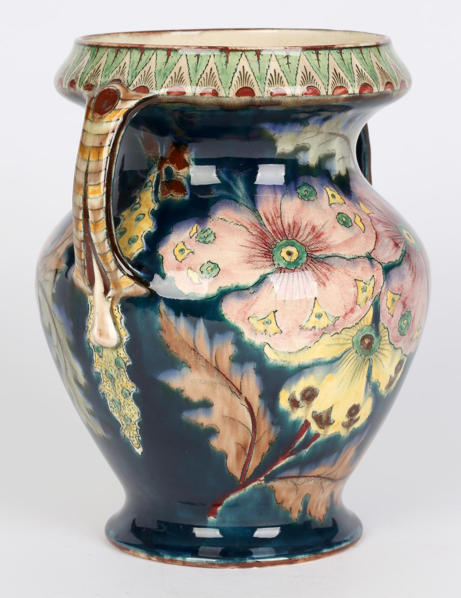 Royal Bonn Art Nouveau Twin Handled Hand Painted Floral Pottery Vase 7