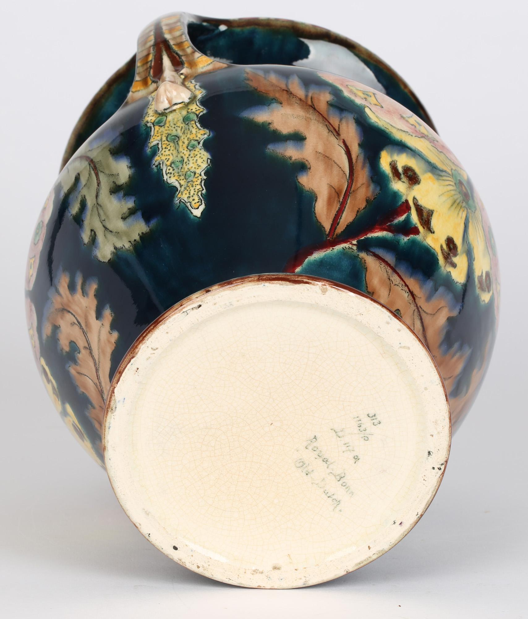 Royal Bonn Art Nouveau Twin Handled Hand Painted Floral Pottery Vase 9