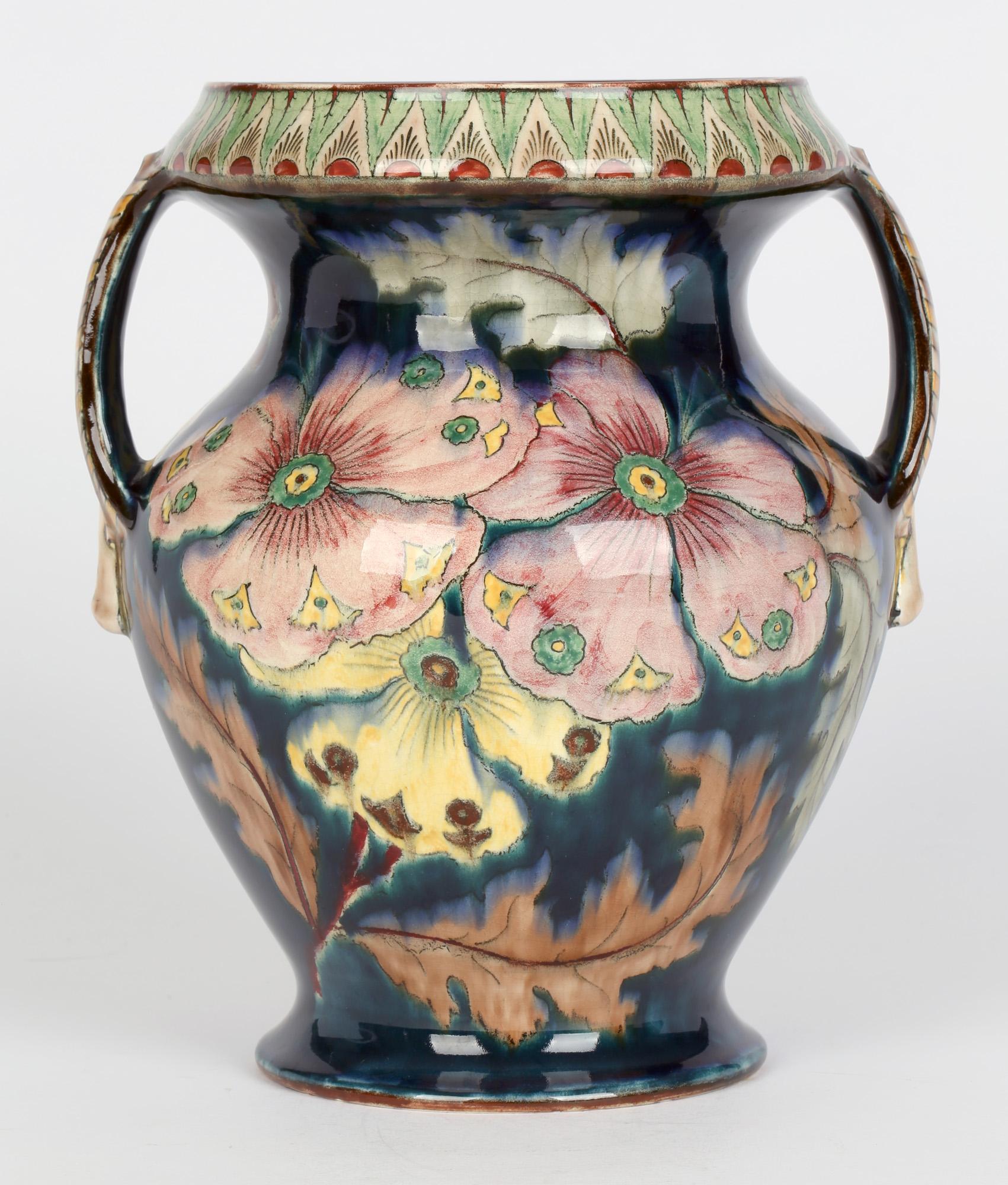 Royal Bonn Art Nouveau Twin Handled Hand Painted Floral Pottery Vase 3