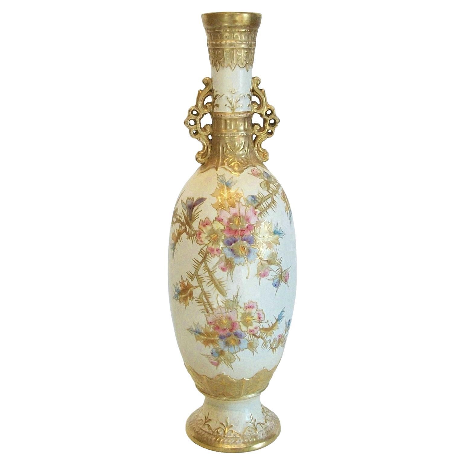 ROYAL BONN – FRANZ ANTON MEHLEM – handbemalte und vergoldete Vase / Lampe – um 1900 im Angebot