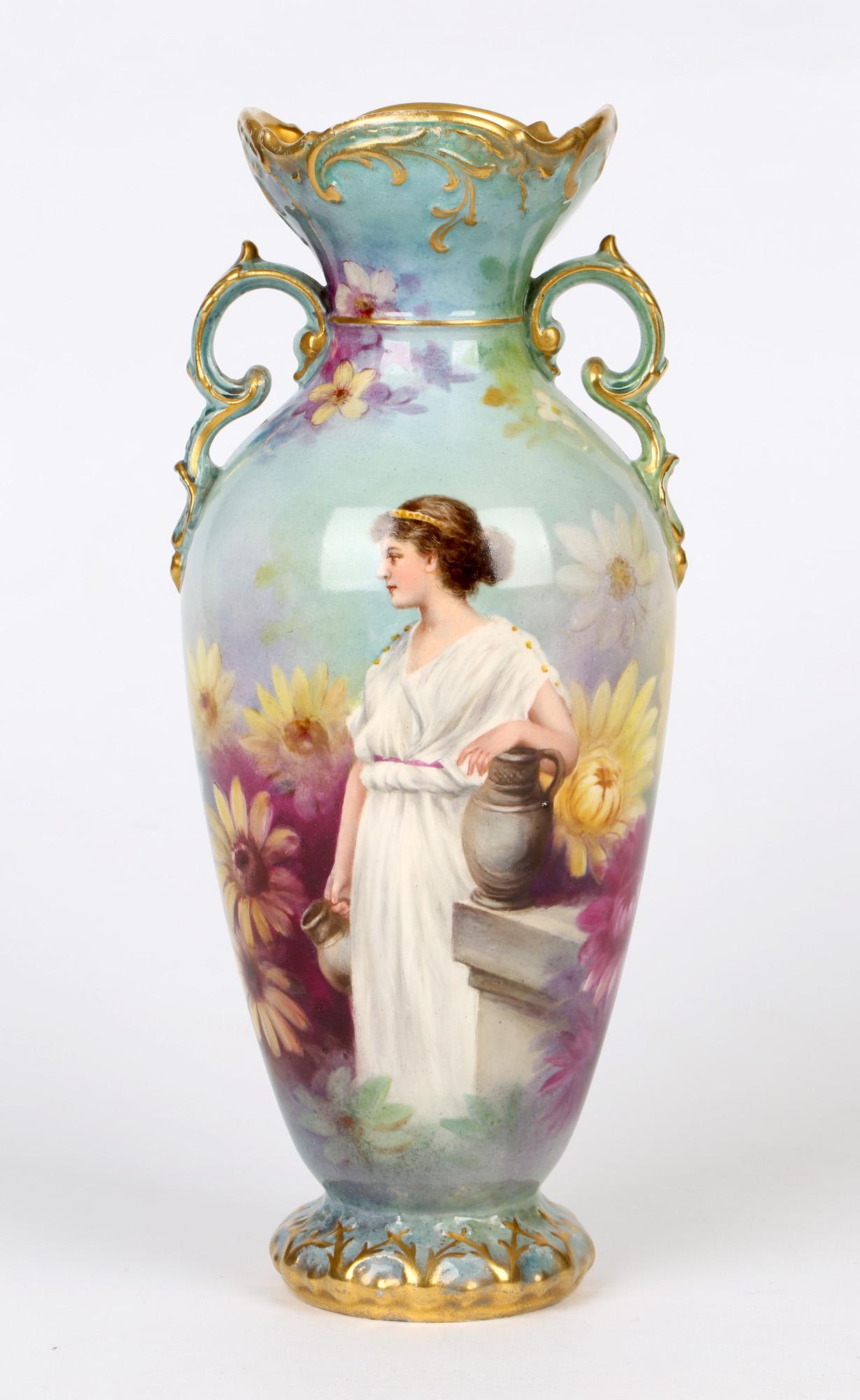 Royal Bonn German Art Nouveau Painted Vase with Female Water Carrier by J Dűren 7