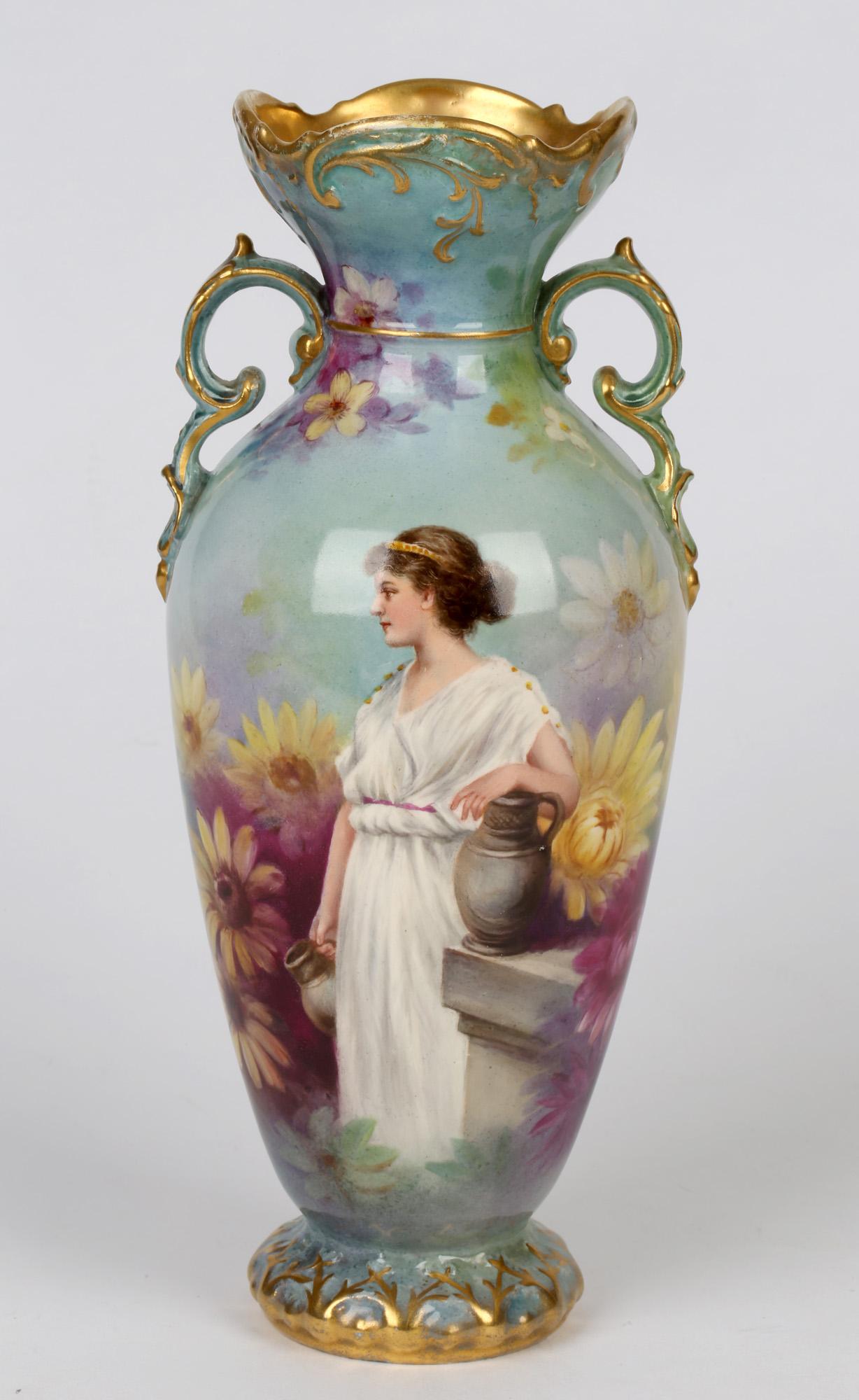 Royal Bonn German Art Nouveau Painted Vase with Female Water Carrier by J Dűren In Good Condition In Bishop's Stortford, Hertfordshire