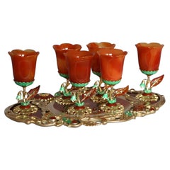 Bouquet royal Plateau en or 18K et six gobelets avec agate, cornaline et émail chaud