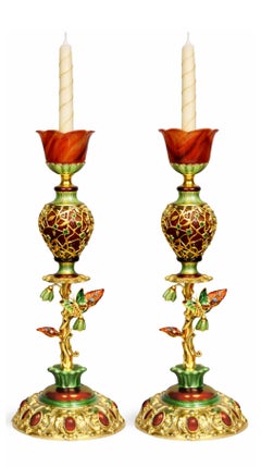 Royal Bouquet Imperial Candlesticks in 18K Gold, Agate, Diamonds- Konforti