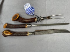 Set da intaglio a tre pezzi Royal Brand Sheffield England con manici in vero cervo