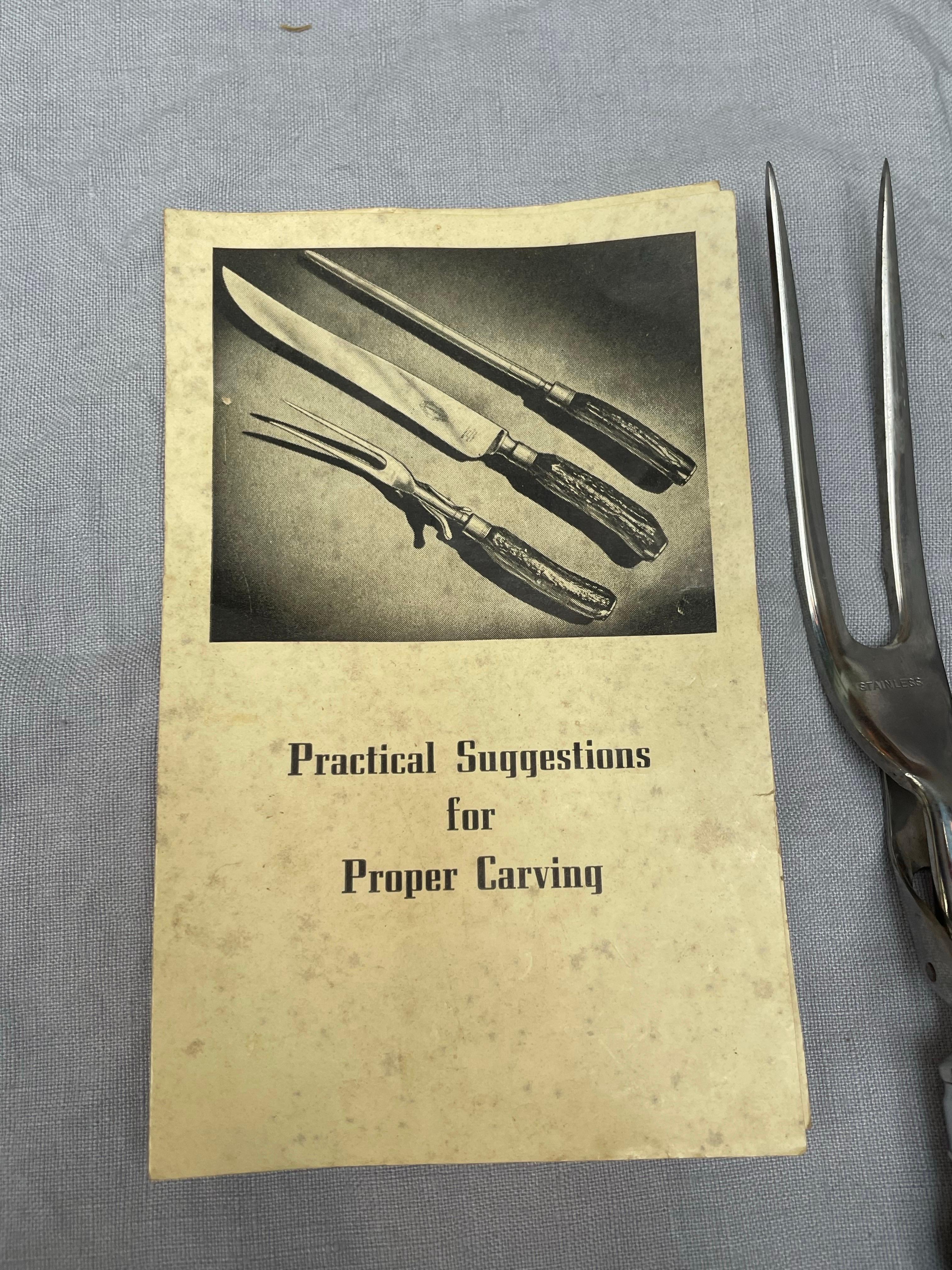 Juego de trinchar de tres piezas con asas de ciervo auténtico de Royal Brand Sheffield England siglo XX en venta