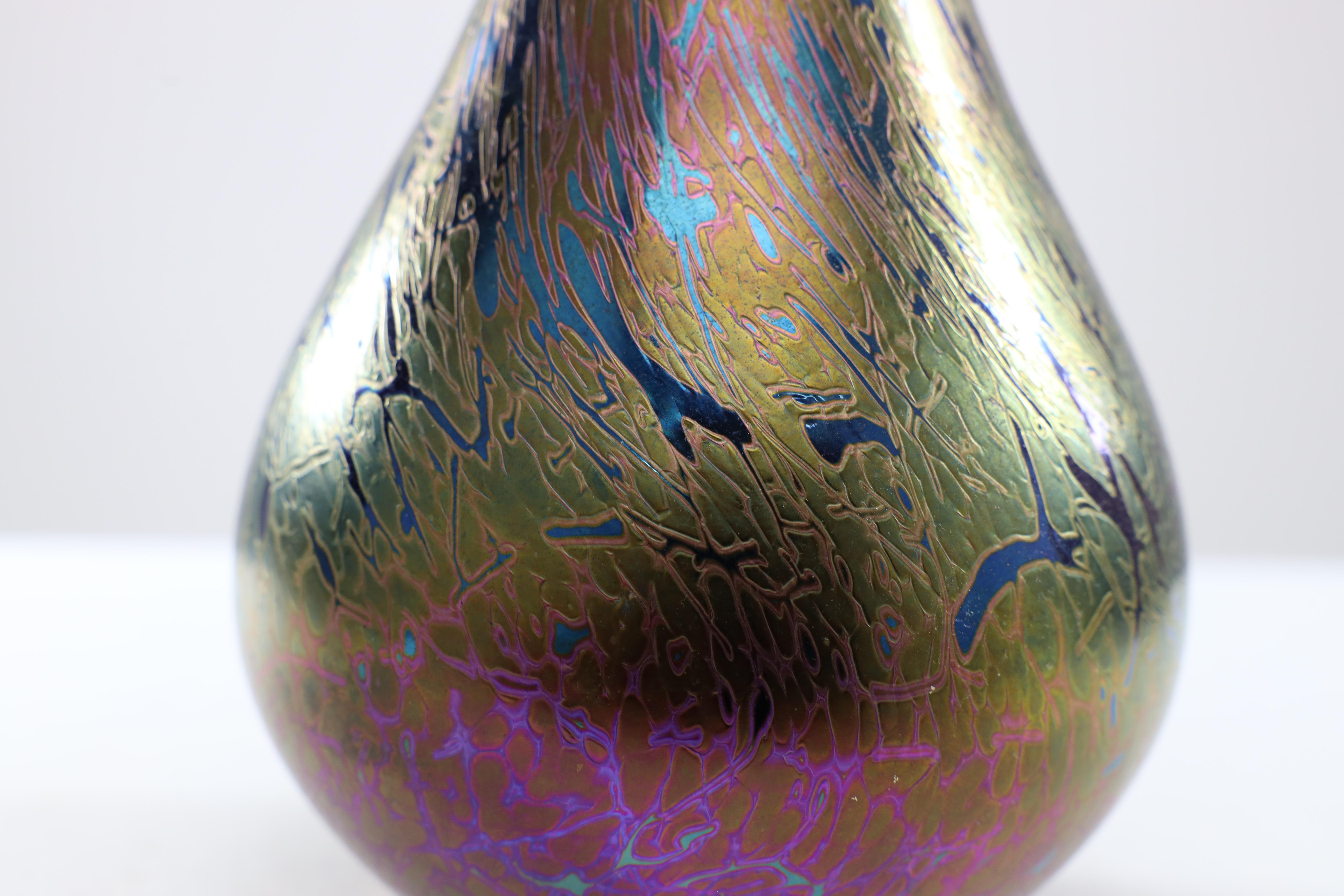 Royal Brierley Studio. A colourful iridescent Art Glass vase For Sale 1