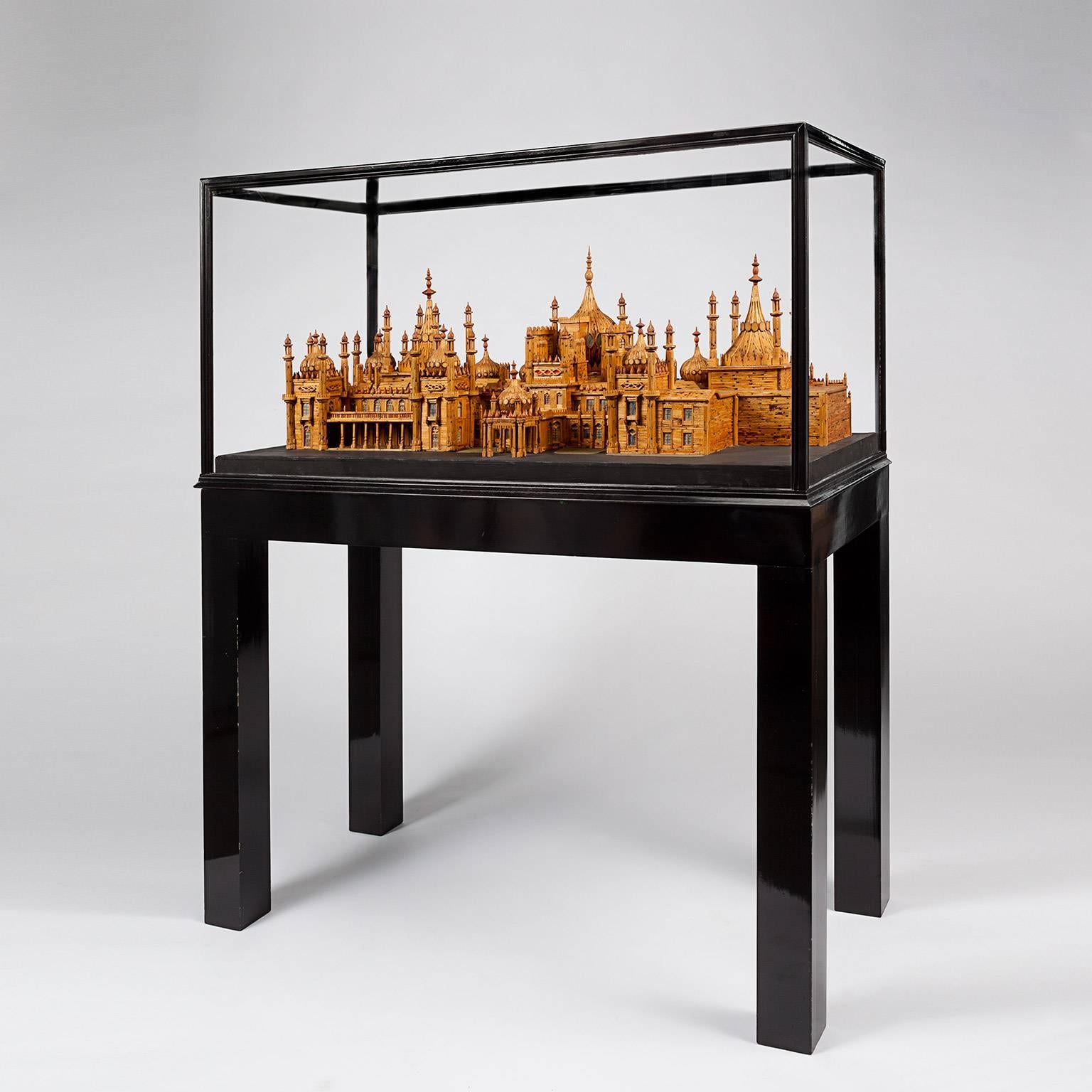 Made in the 1960s from over 40,000 matchsticks by Bernard Martell. The artist spent over 1700 hours meticulously reproducing the architectural splendor of the Brighton Royal Pavilion in a 1:100 scale model. It was first exhibited at Marlborough