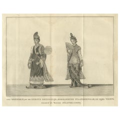 Oficial real birmano y su esposa en traje de Estado - Grabado antiguo sobre traje, c1800