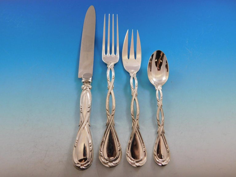Royal by Puiforcat France Sterling Silver Flatware Set of 12 Service at 1stDibs