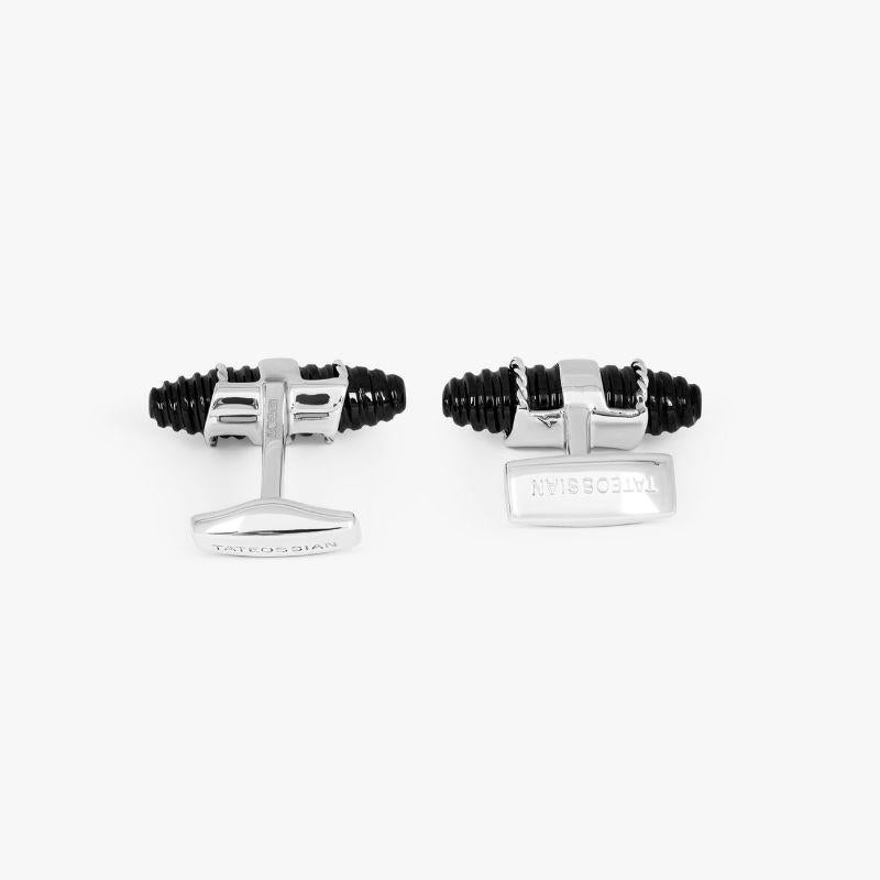 Royal Cable Bullet Cufflinks with Black Spinel in Sterling Silver In New Condition For Sale In Fulham business exchange, London