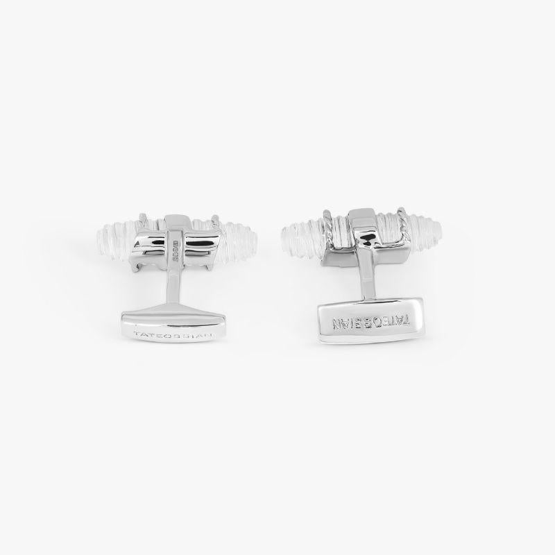Royal Cable Bullet Cufflinks with Rock Crystal in Sterling Silver In New Condition For Sale In Fulham business exchange, London