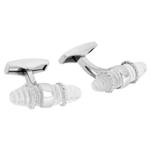 Royal Cable Bullet Cufflinks with Rock Crystal in Sterling Silver For Sale