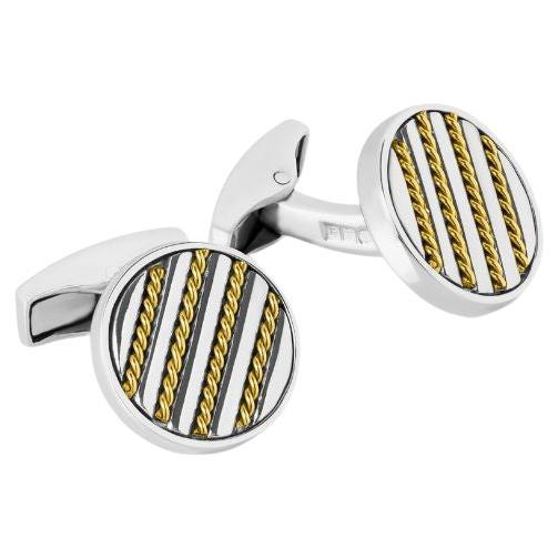 Royal Cable Round Cufflinks in Sterling Silver and 18k Yellow Gold For Sale