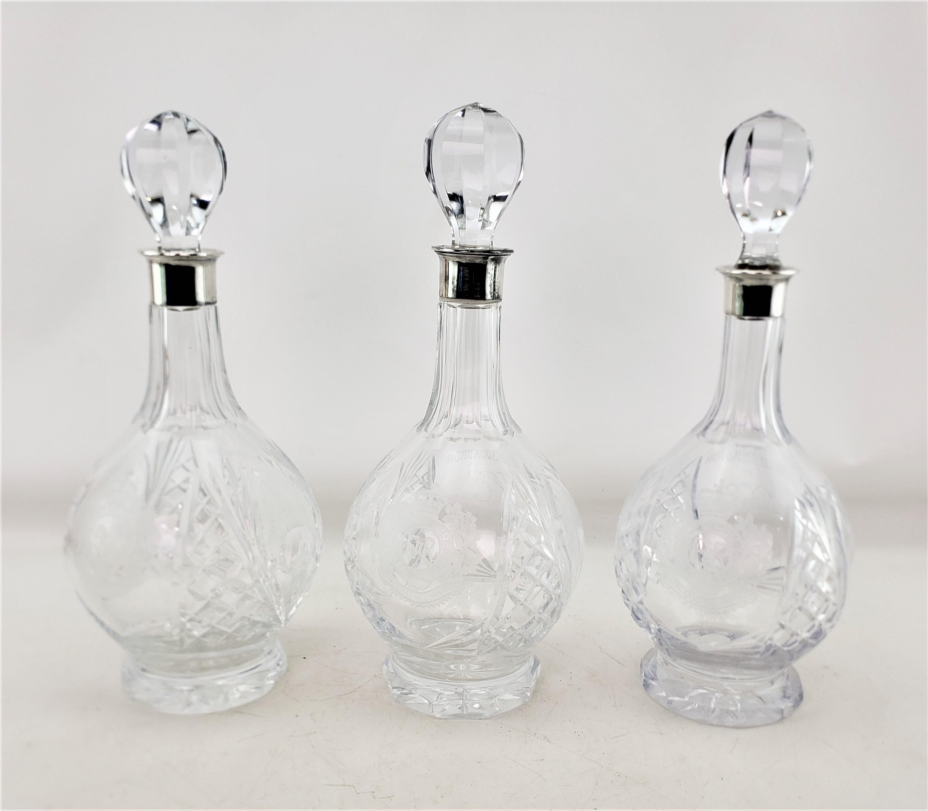 Hand-Crafted Royal Canadian Engineers Field Squadron Etched Cut Crystal & Sterling Decanters For Sale