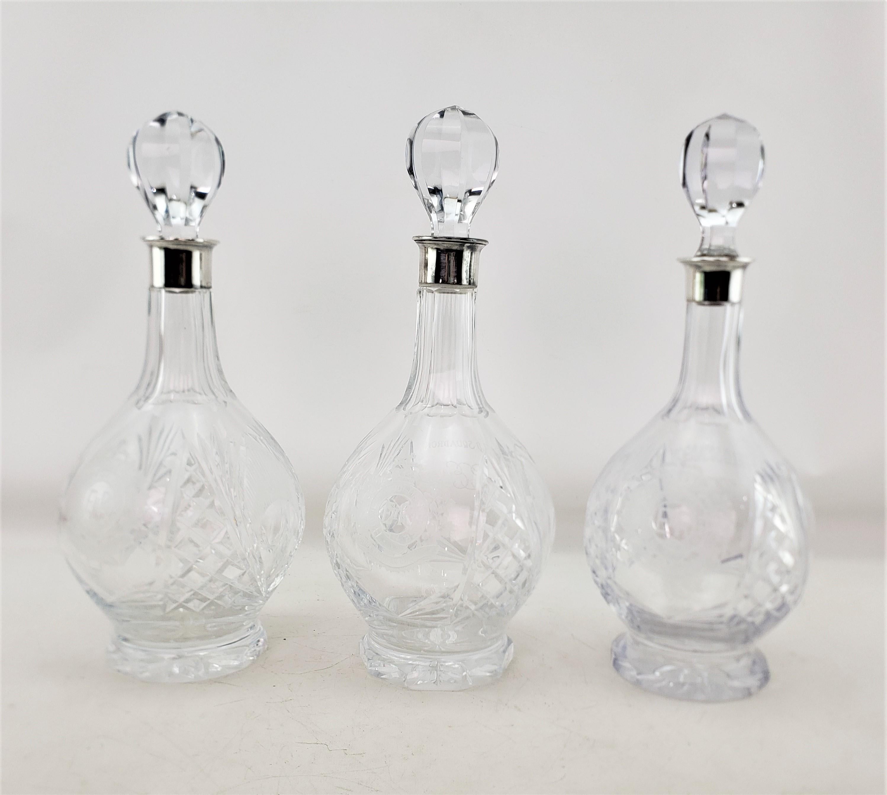 Royal Canadian Engineers Field Squadron Etched Cut Crystal & Sterling Decanters In Good Condition For Sale In Hamilton, Ontario