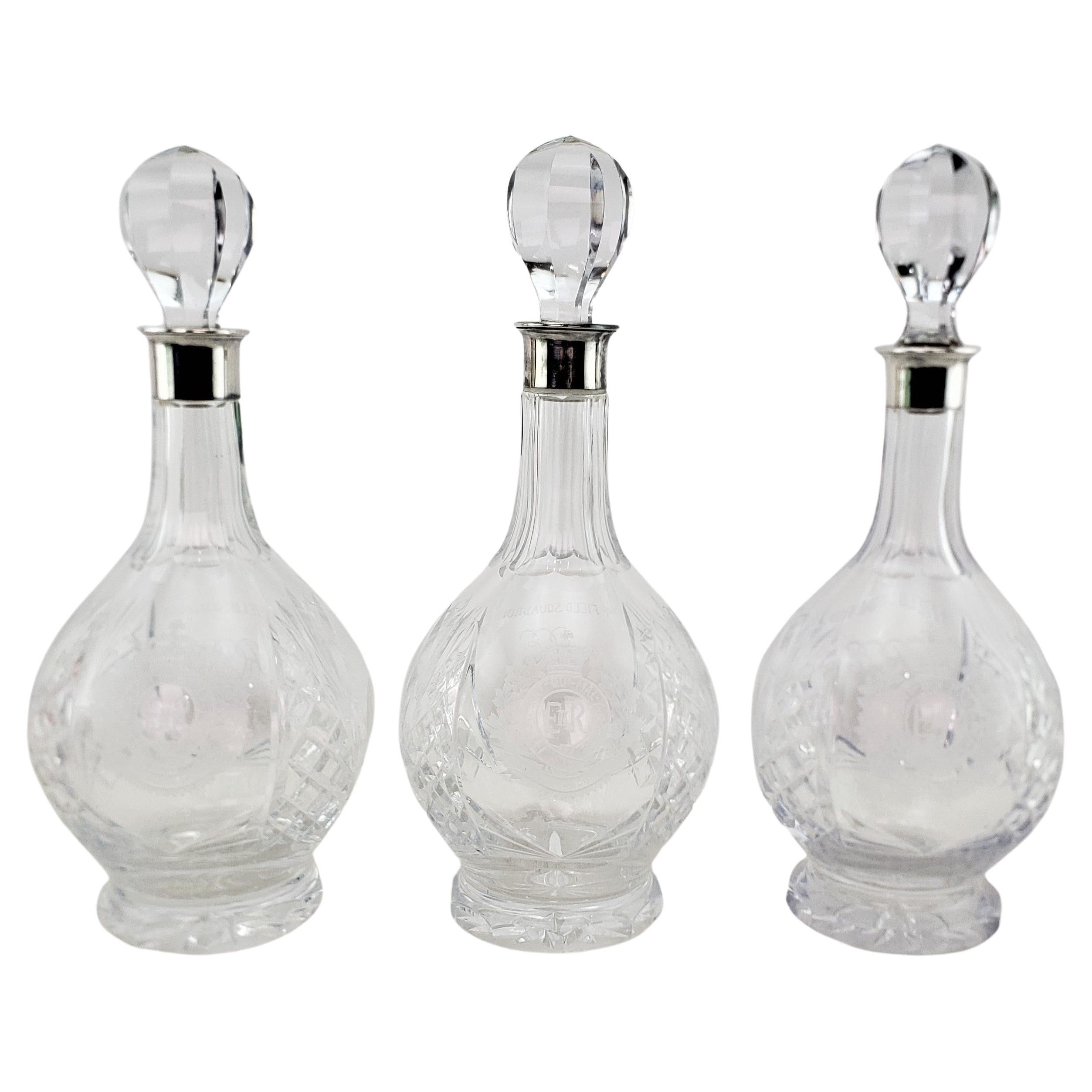 Royal Canadian Engineers Field Squadron Etched Cut Crystal & Sterling Decanters For Sale