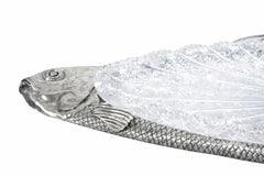 Royal Carp Sterling Silver Fish Dish with Crystal Tray Sculptural Centerpiece