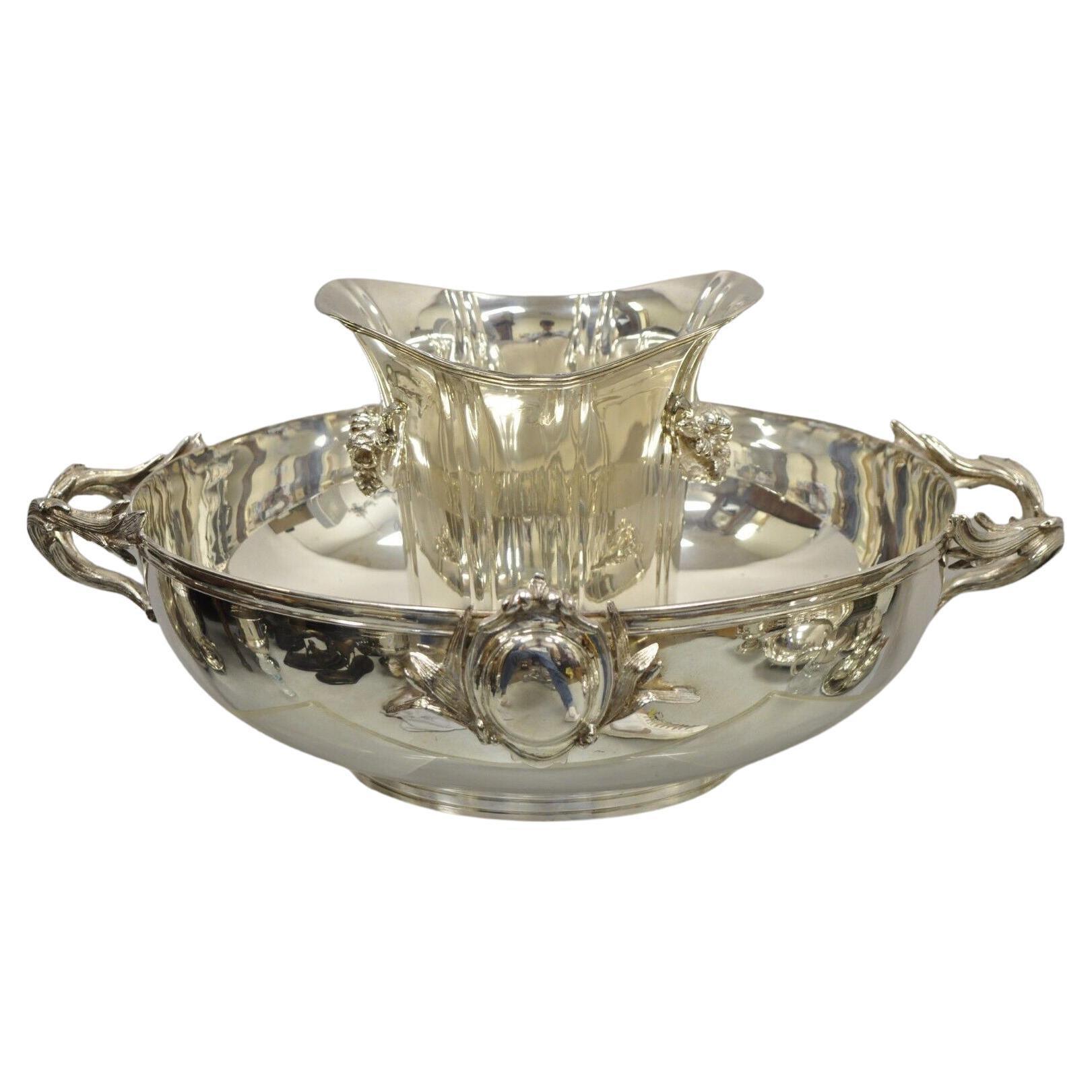 Royal Castle Sheffield Silver Plated Branch Handle Punch Bowl and Ice Bucket For Sale