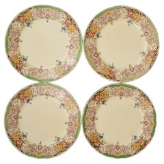 Royal Cauldon Vintage Plates  Set of 4, Green Floral Garland Rims, England 1940