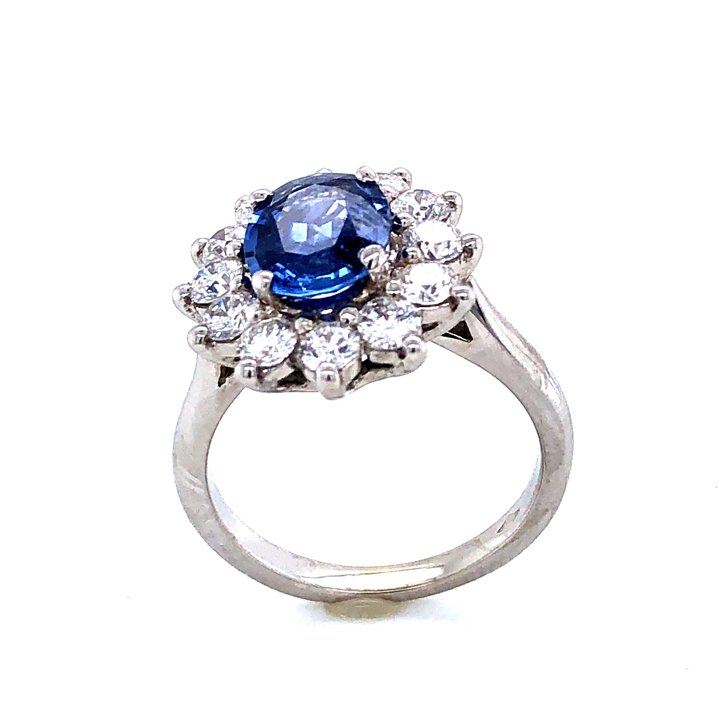 Women's Royal Ceylon Sapphire and White Diamonds on White Gold Engagement Ring