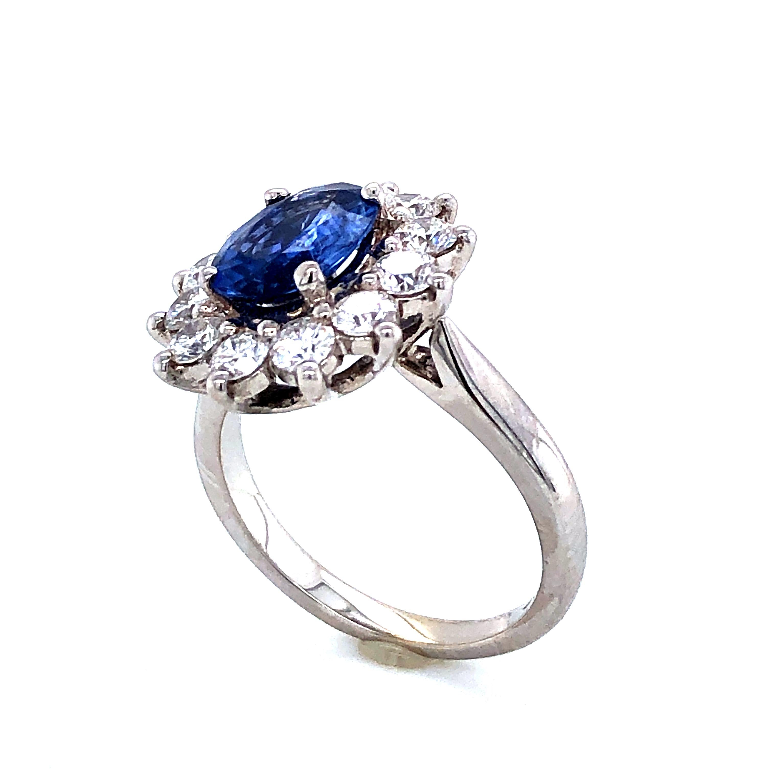 Royal Ceylon Sapphire and White Diamonds on White Gold Engagement Ring 1