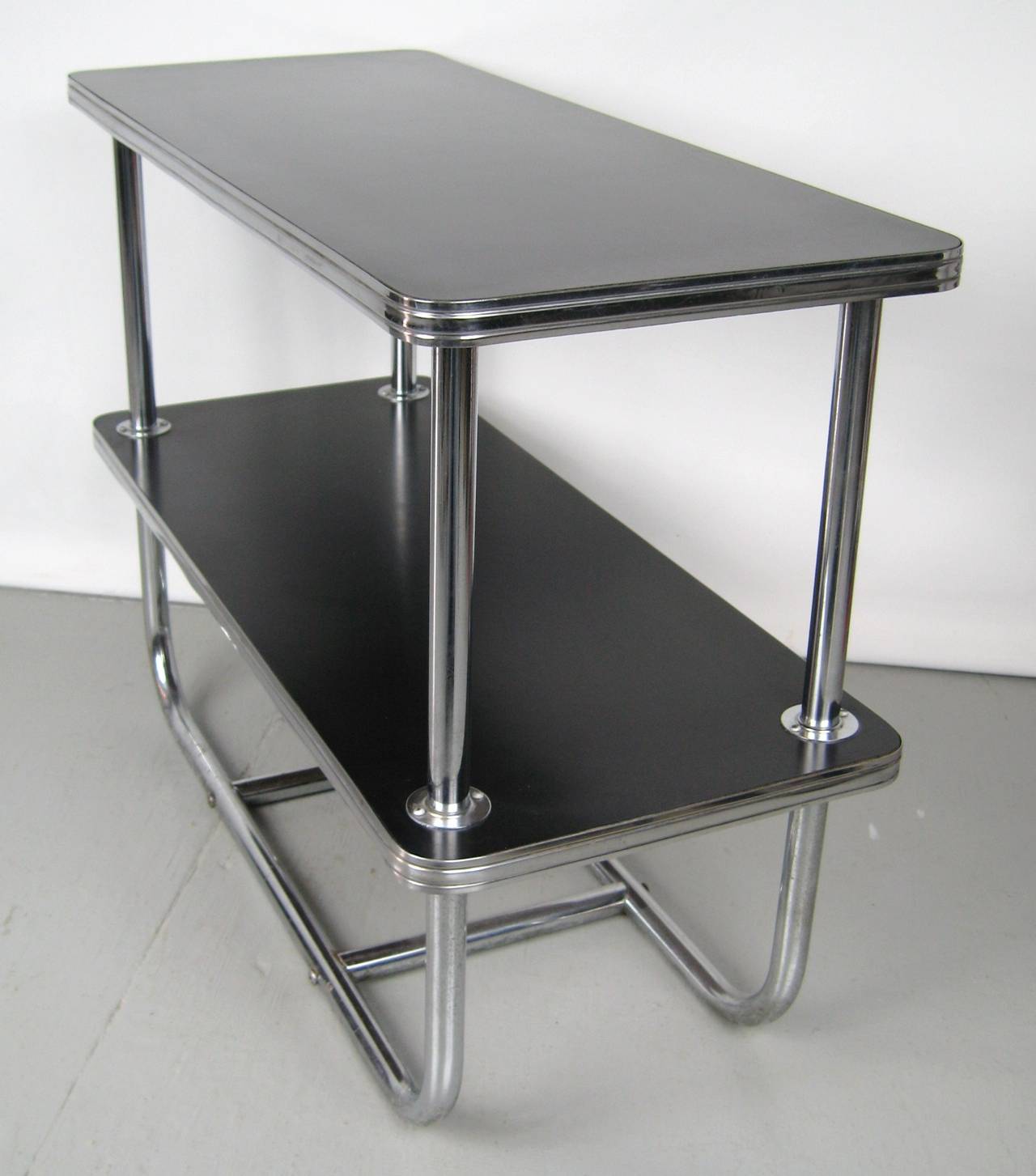 Art Deco Royal Chrome Side Table with Black Top