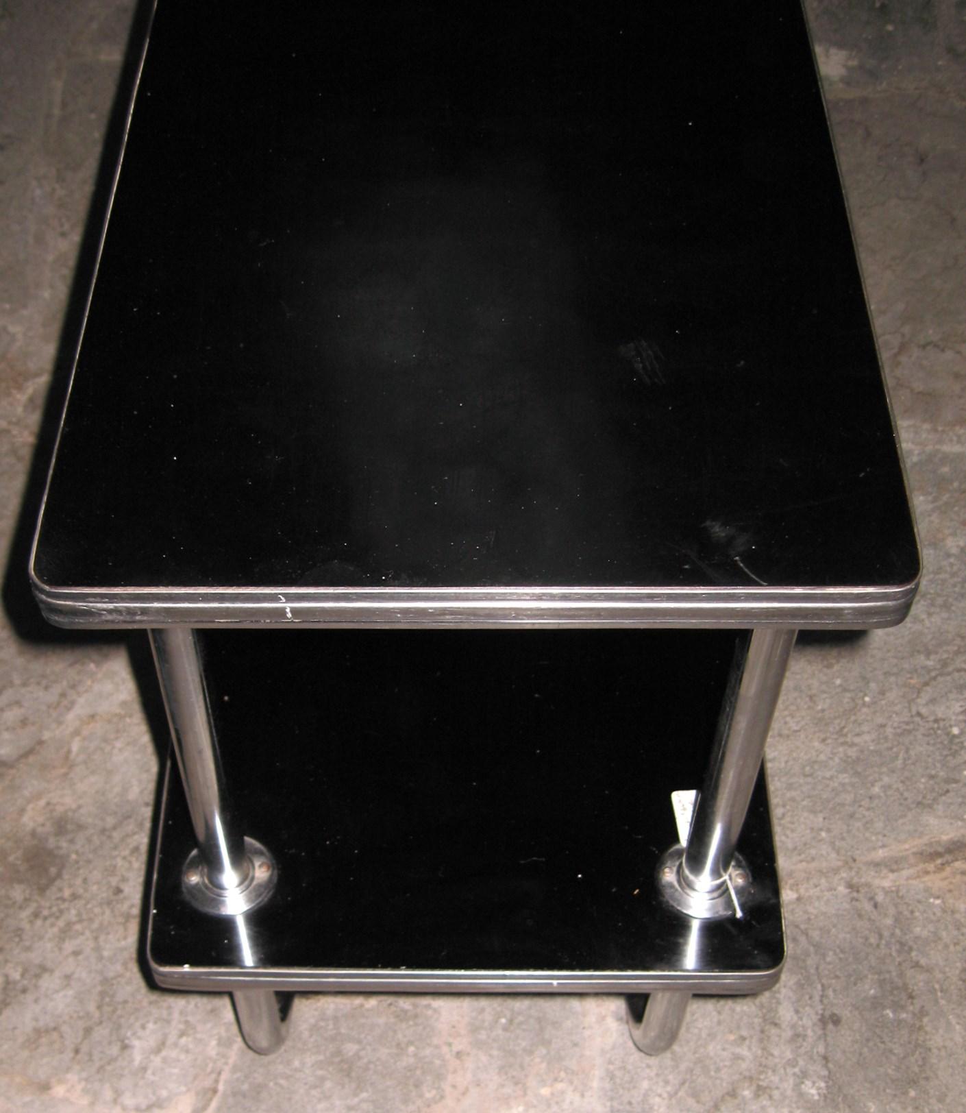 Mid-20th Century Royal Chrome Side Table with Black Top