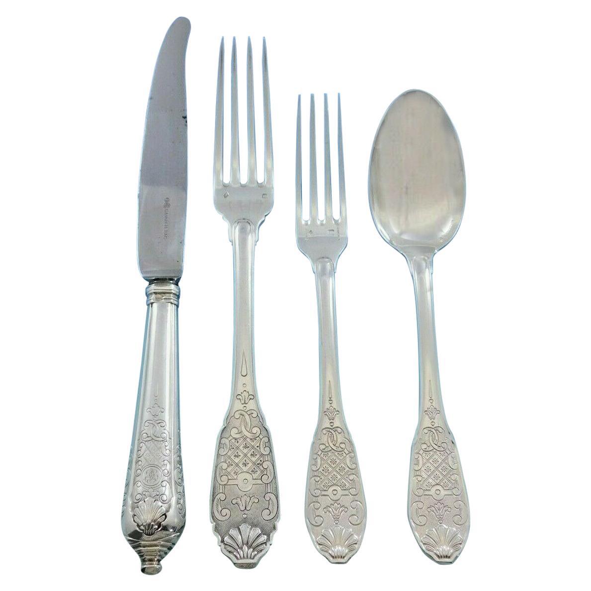 Royal Cisele by Christofle or Cardeilhac Sterling Silver Flatware Service Set