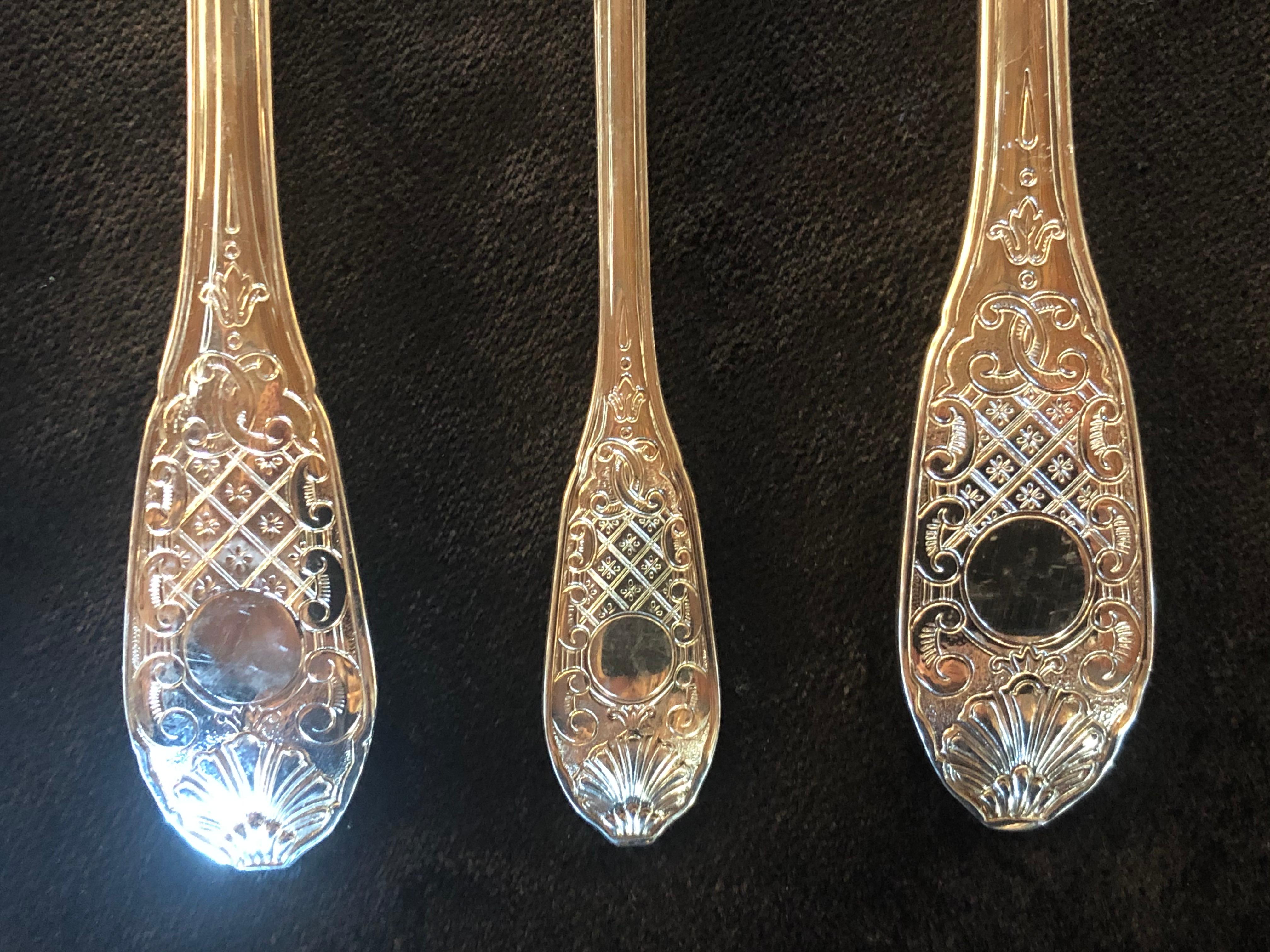 Silver Plate Royal Cisele by Christofle Flatware Service for Sixteen, Five Piece Place Set. 