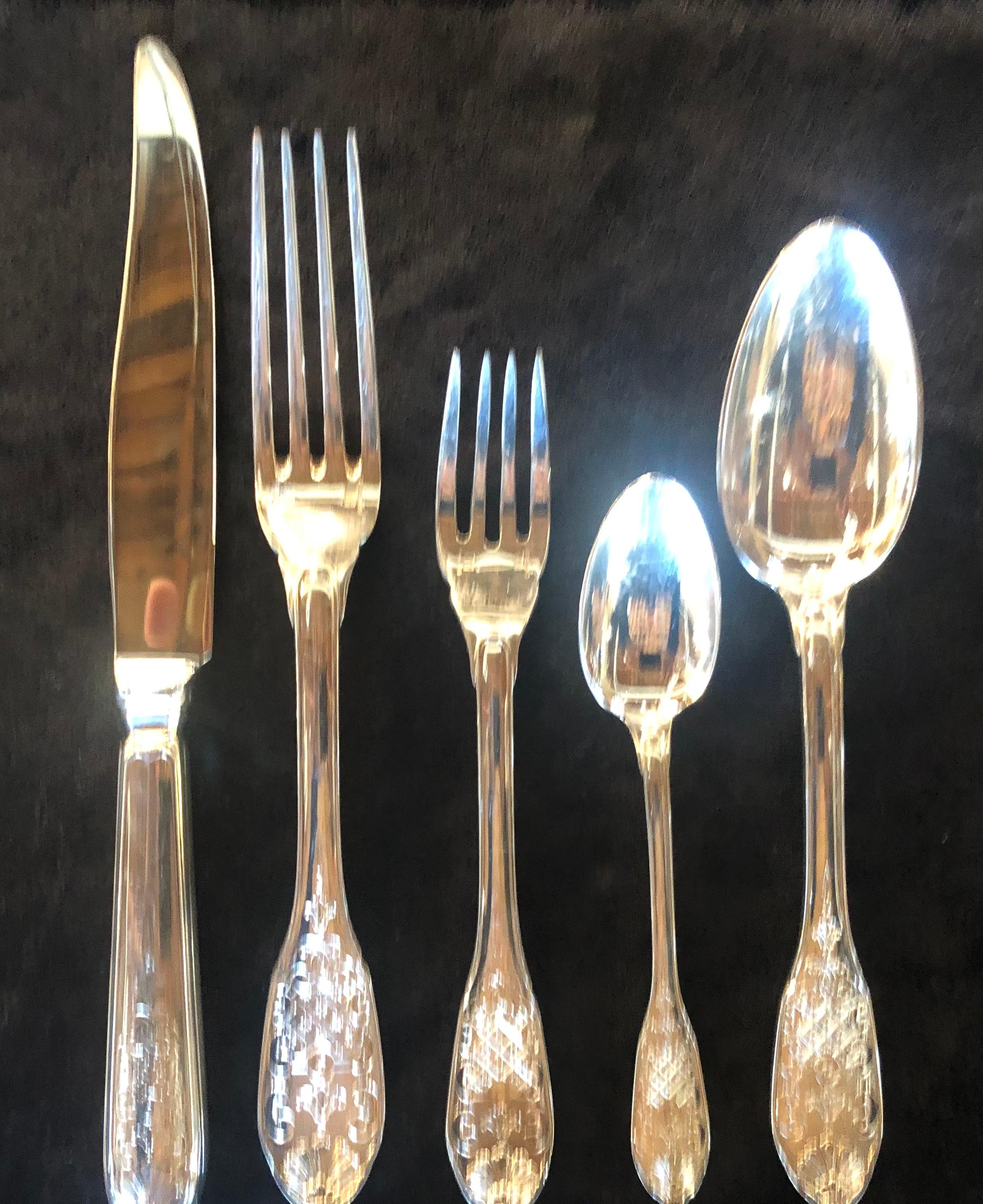 Royal Cisele by Christofle Flatware Service for Sixteen. This is simply the most impressive set of flatware one could wish for. Having been discontinued in 2017 this impossible to find flatware service demands attention as the five piece place