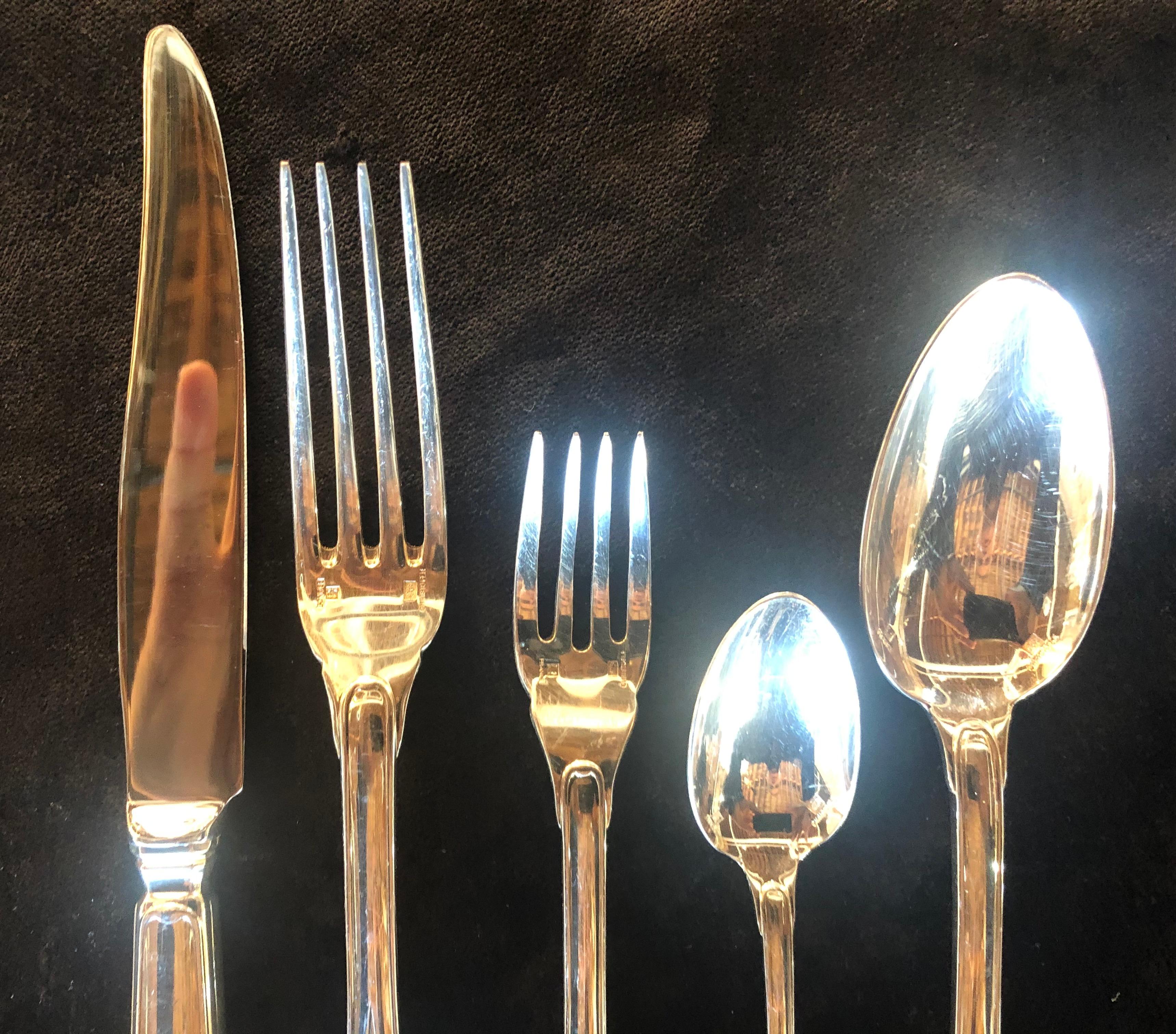 Modern Royal Cisele by Christofle Flatware Service for Sixteen, Five Piece Place Set.