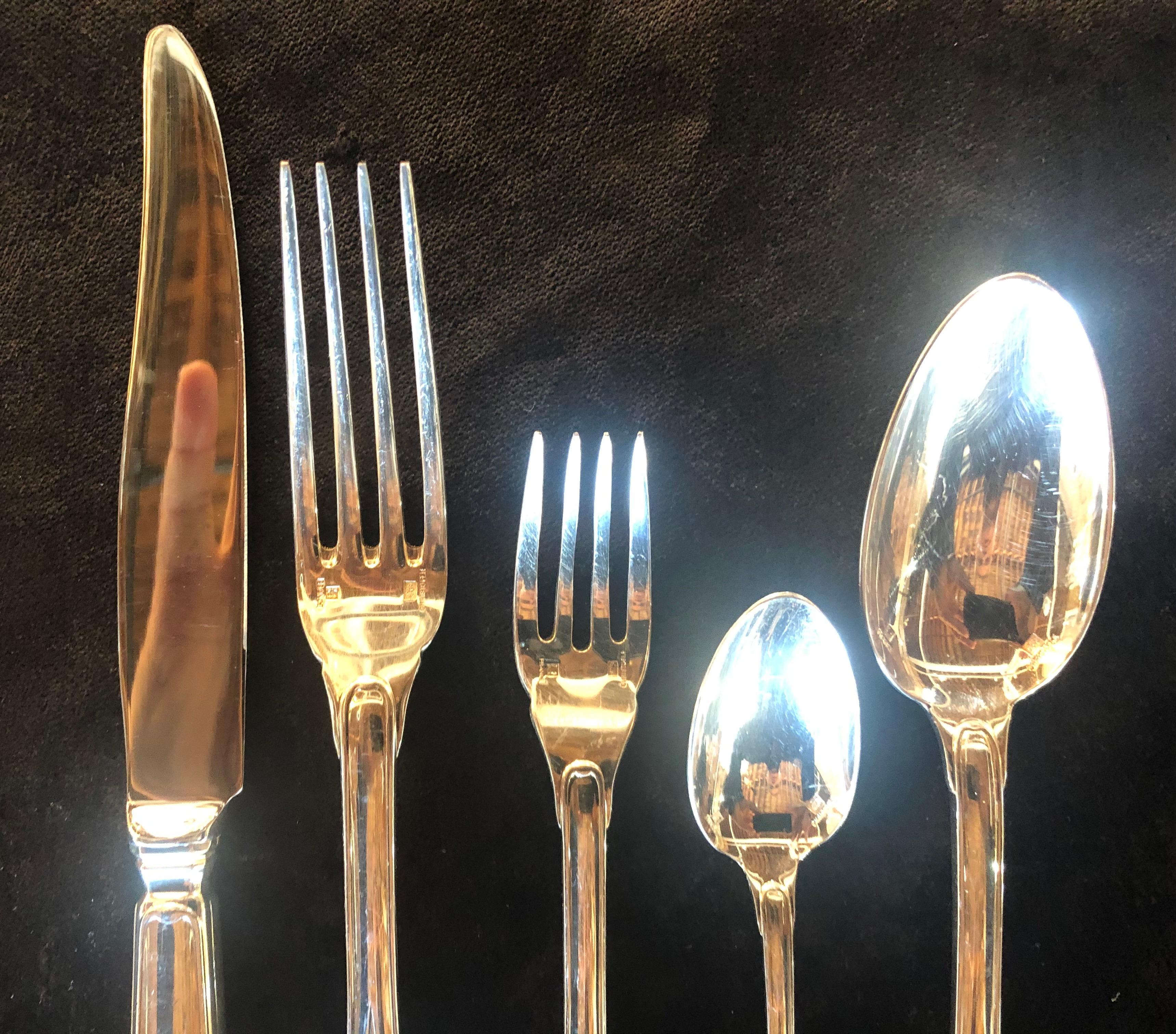 Modern Royal Cisele by Christofle Flatware Service for Sixteen, Five Piece Place Set. 