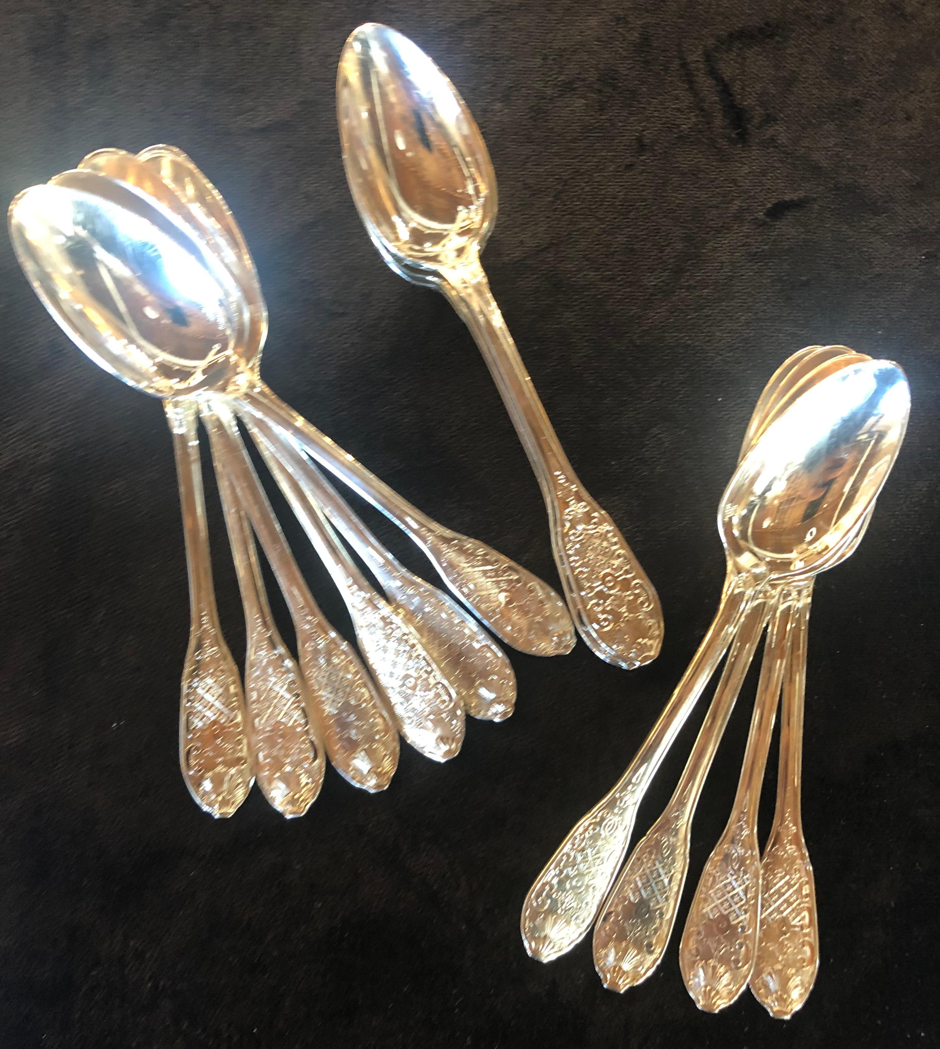 French Royal Cisele by Christofle Flatware Service for Sixteen, Five Piece Place Set. 