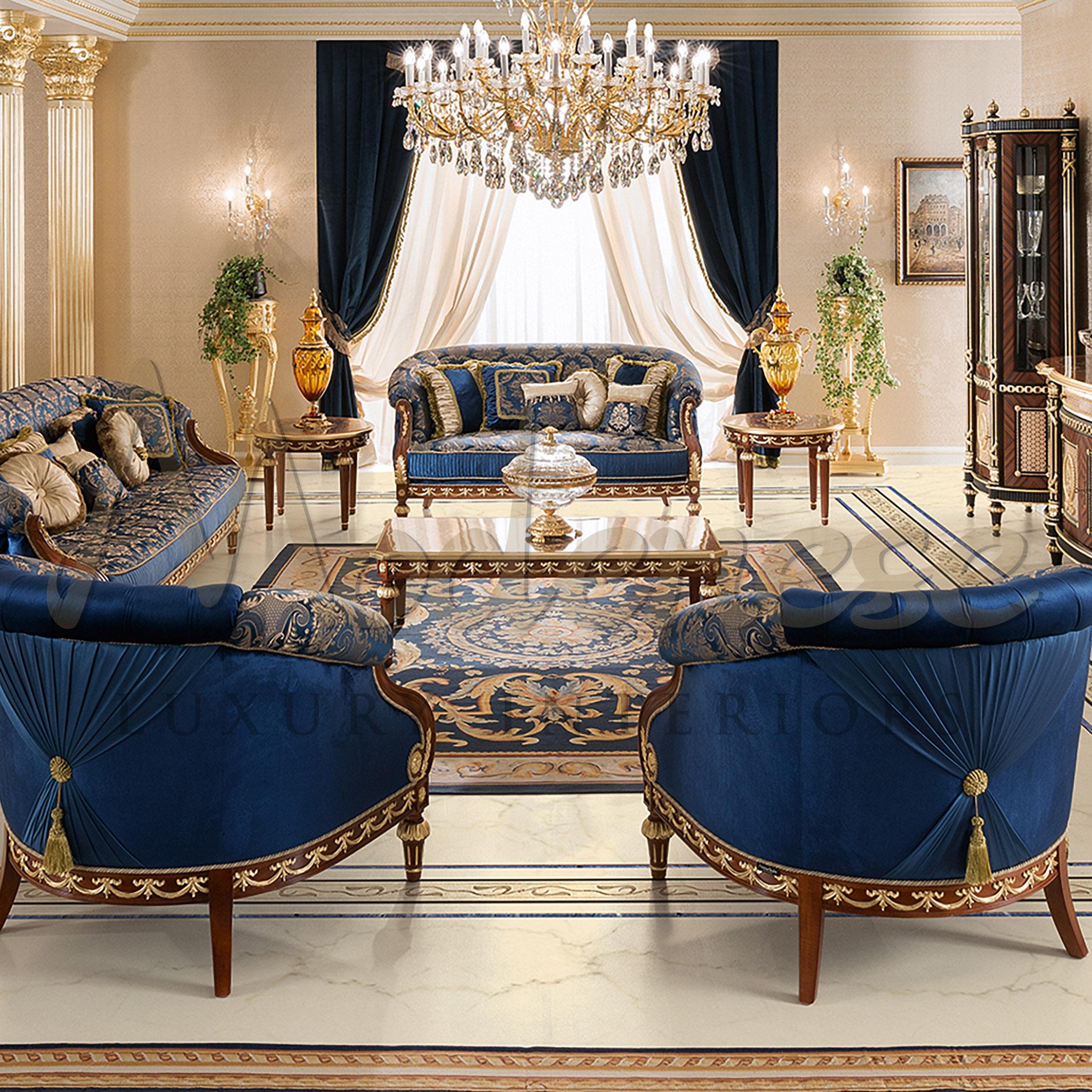 Royal Classic Blue Armchair in Damask and Walnut Finish by Modenese Interiors In New Condition For Sale In PADOVA, Italy