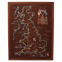 Vintage Royal Coat Of Arms Monarch "1942" Map Great Britain Wool Work Folk Art 