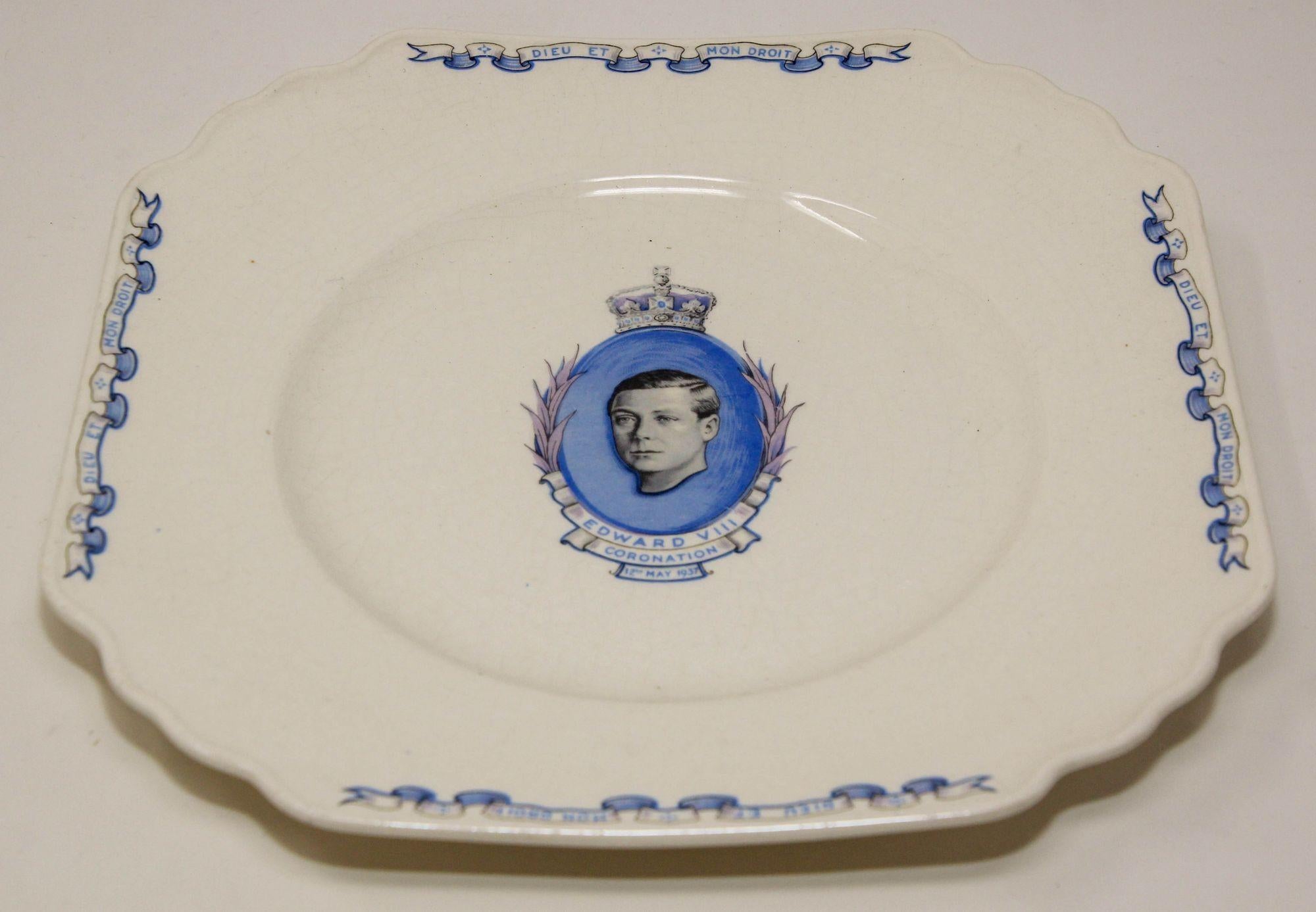 Victorien Assiette de couronnement en porcelaine de collection royale Edward VIII 1936 Wedgewood Angleterre