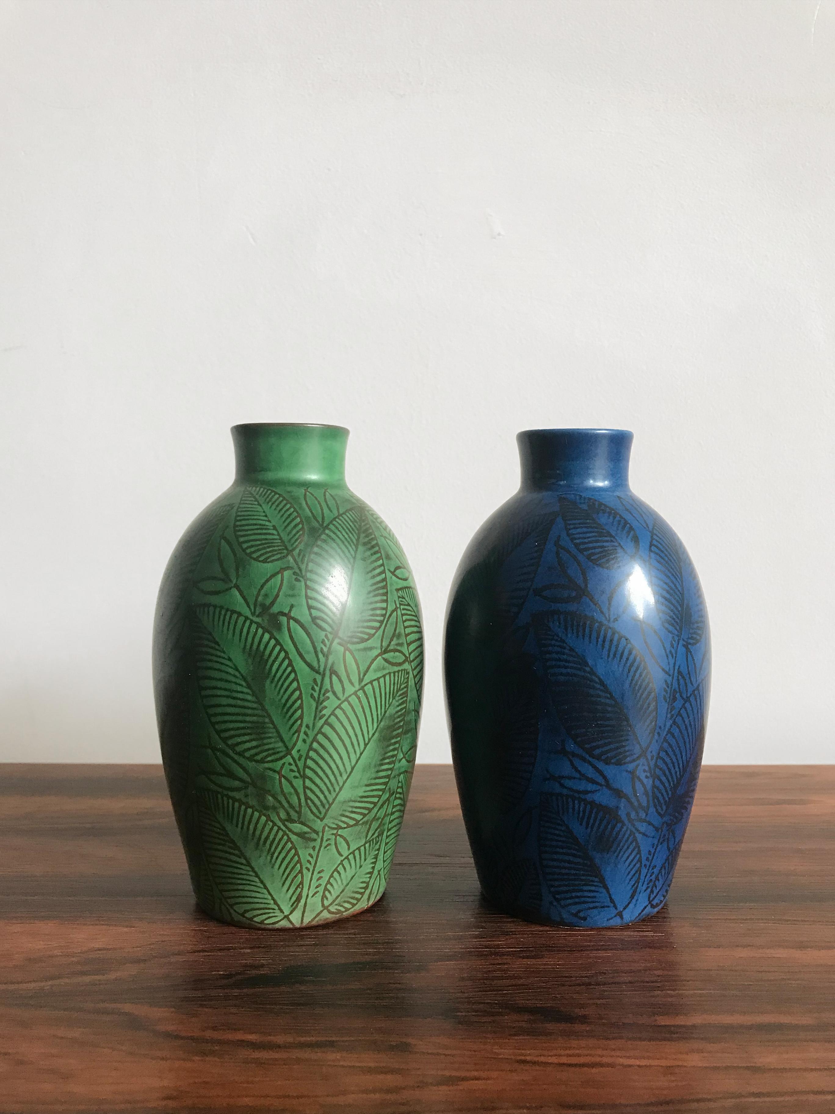 Couple of very rare Scandinavian ceramic vases produced by Royal Copenhagen with mark on the bottom, circa 1945.