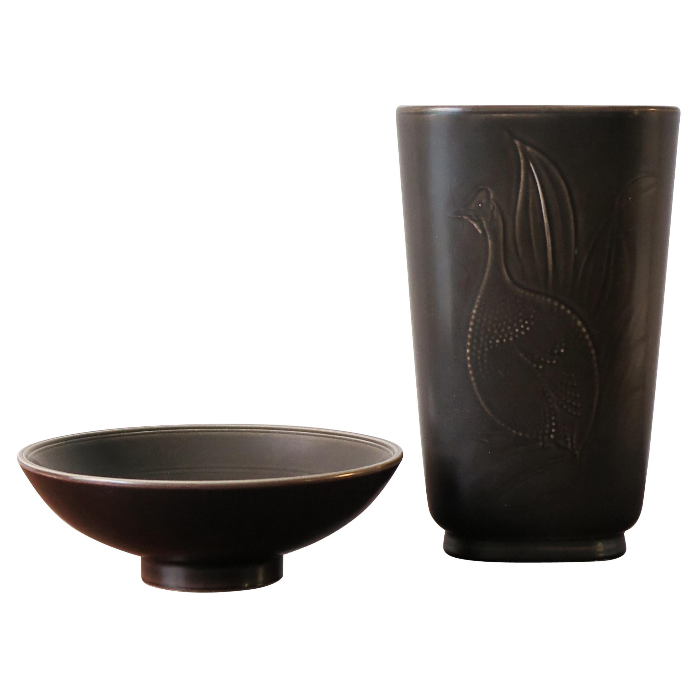 Royal Copenaghen Scandinavian Midcentury Ceramic Vase and Bowl Set, 1950s