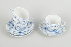 Royal Copenhagen, Blue Fluted Plain. Set of three coffee cups with saucers.