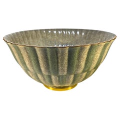 Royal Copenhagen, 1952 Sage Green and Grey Scalloped Crackle Glazed Bowl, #3422