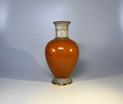 Royal Copenhagen 1956, Terracotta Orange Crackle Glazed Vase Gilded Banding