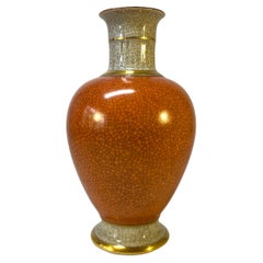 Royal Copenhagen 1958 Terracotta Orange Crackle Glazed Vase Gilded Bands #3032